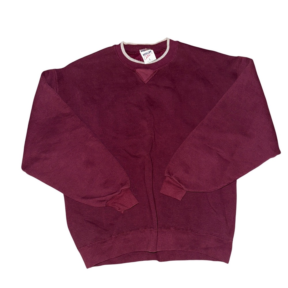 Vintage Jerzees Cotton Sweatshirt Mens Large Burgundy Maroon Made in USA 90s
